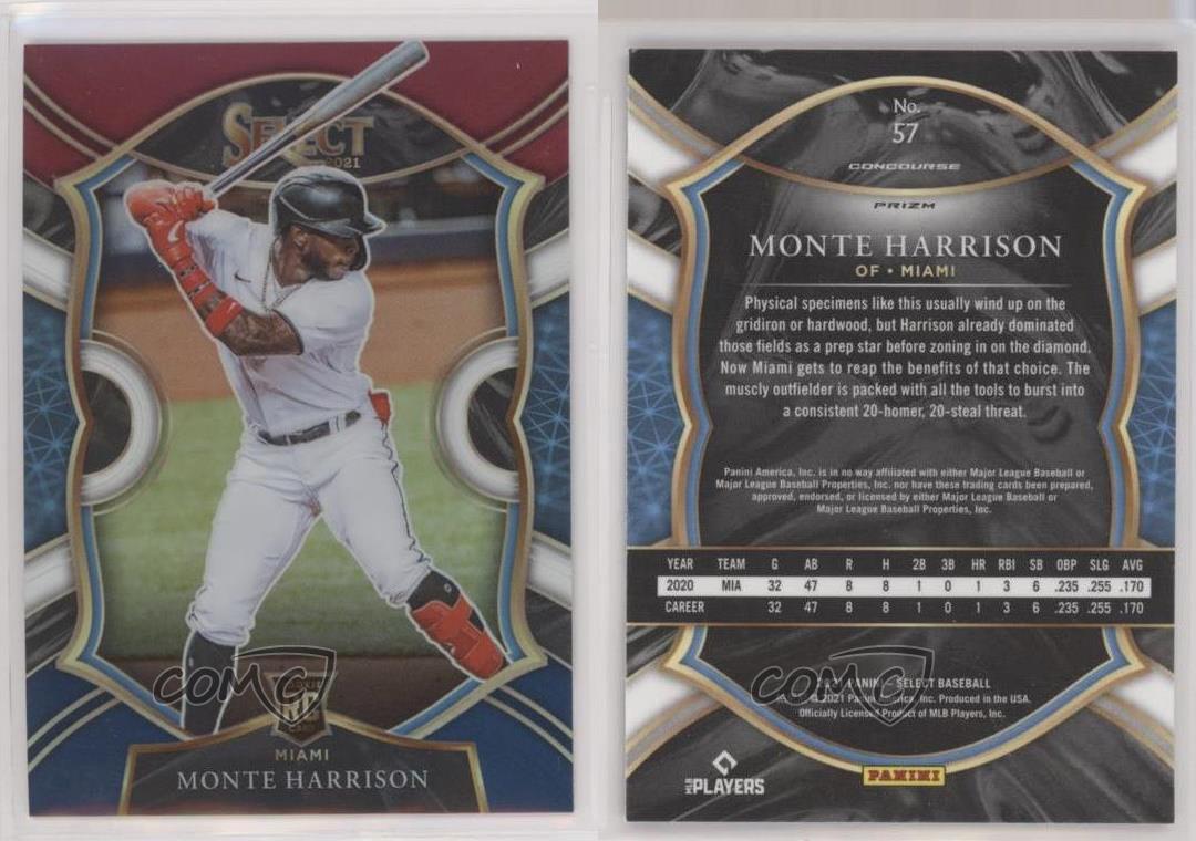 2021 Panini Select Baseball #57 Monte Harrison Tri-Color Prizm Miami Marlins  RC