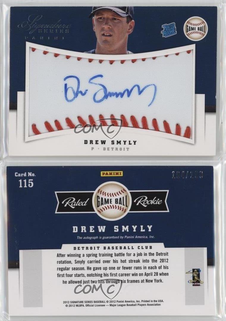 2012 Panini Signature Series Rated Game Ball /299 Drew Smyly #115 Rookie Auto RC