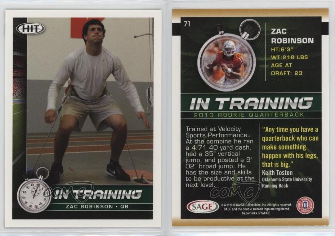 2010 SAGE Hit In Training Zac Robinson #71 Rookie RC - Picture 5 of 5