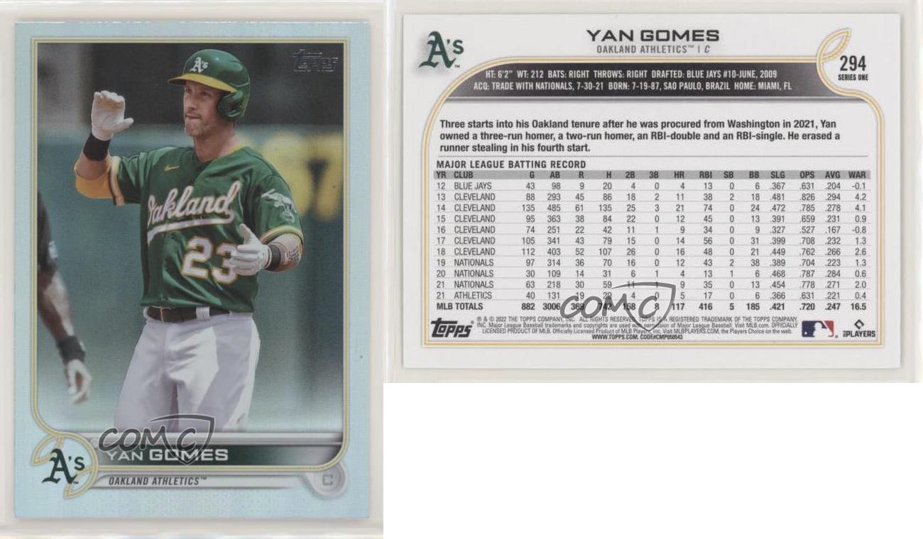 2022 Topps YAN GOMES 294 RAINBOW FOIL Parallel Athletics