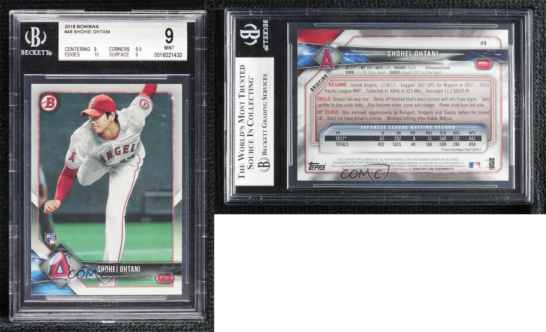 2018 Bowman Shohei Ohtani #49 BGS 9 MINT Rookie RC - Picture 4 of 4