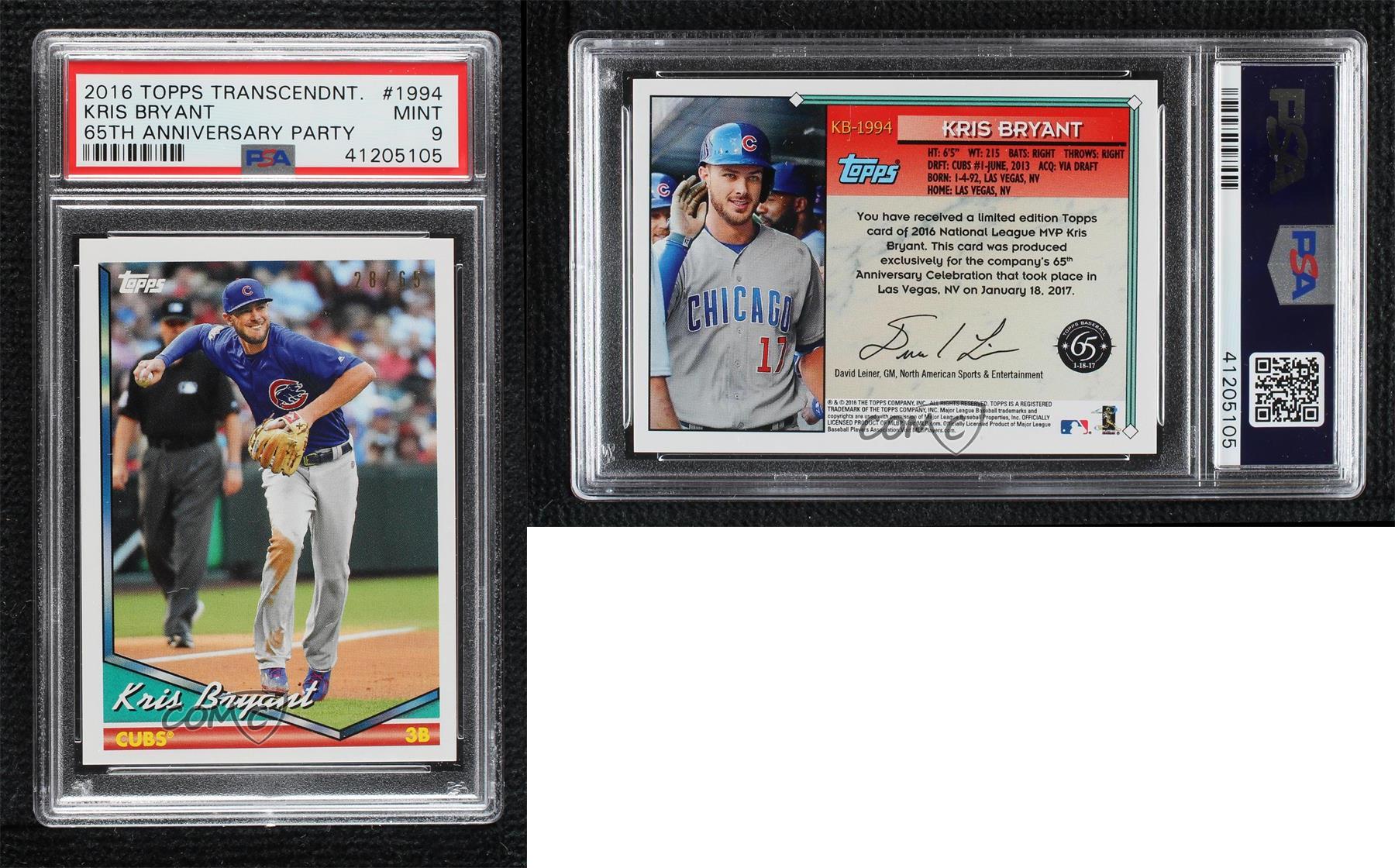 2016-17 Topps Transcendent Party /65 Kris Bryant #KB-1994 PSA 9 MINT - Picture 3 of 3