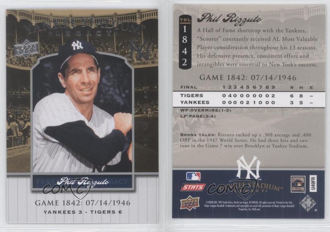 2008 Upper collection Deck Yankee Stadium Legacy Phil Rizzuto #YSL1842 HOF