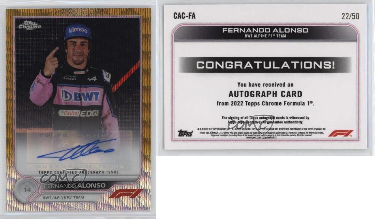 Topps 2022 cromo Fórmula 1 refractor onda dorada/50 Fernando Alonso #CAC-FA automático - Imagen 3 de 3