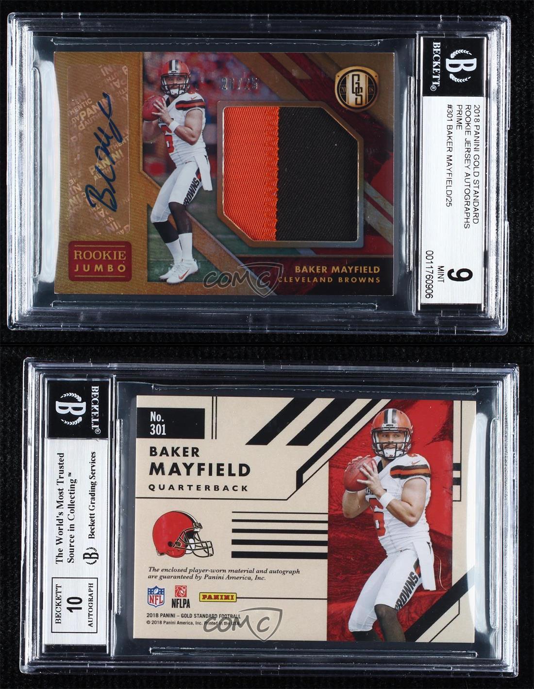 2018 Panini Gold Standard Rose /25 Baker collection Mayfield #301 BGS 9 COMME NEUF Rookie Auto RC