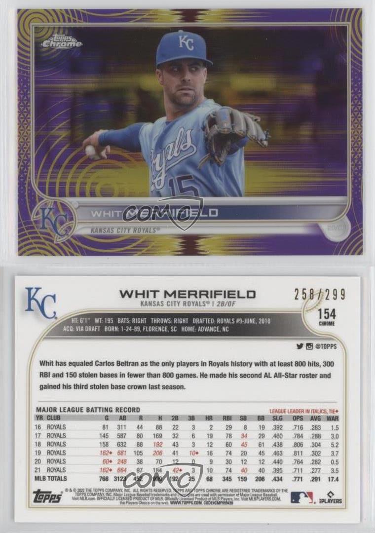  2022 Topps Chrome Sonic Edition Purple/Yellow Sonic Pulse #154 Whit  Merrifield /299 Kansas City Royals Baseball Card : Collectibles & Fine Art