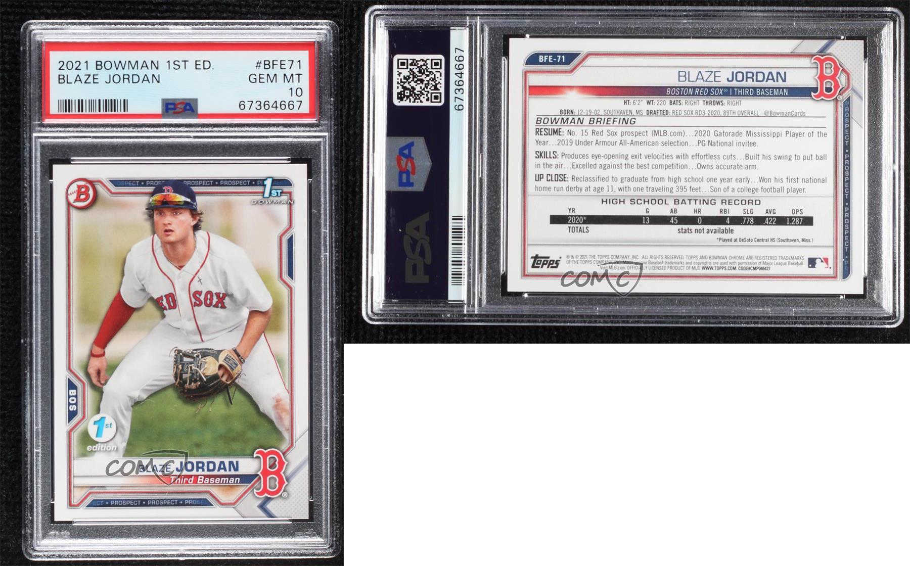2021 Bowman 1st Edition Blaze Jordan #BFE-71 PSA 10 GEM MT