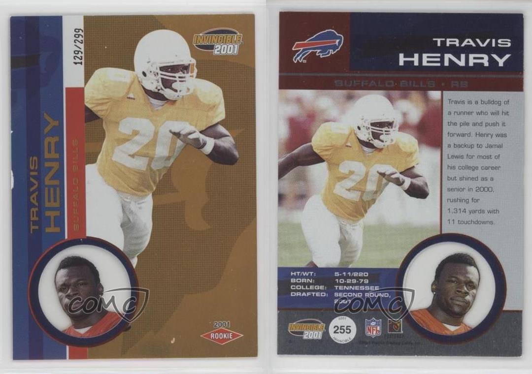 2001 Pacific Invincible /299 Travis Henry #255 Rookie RC - Picture 3 of 3