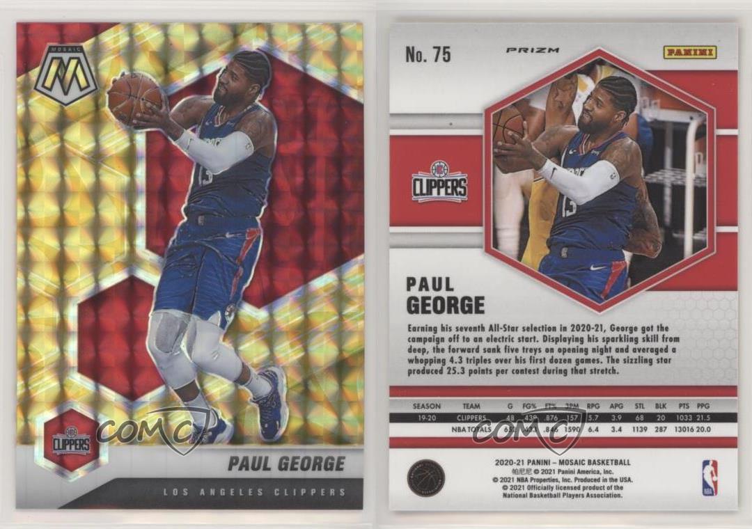 Mosaïque Panini 2020-21 jaune offres réactif Prizm Paul George #75