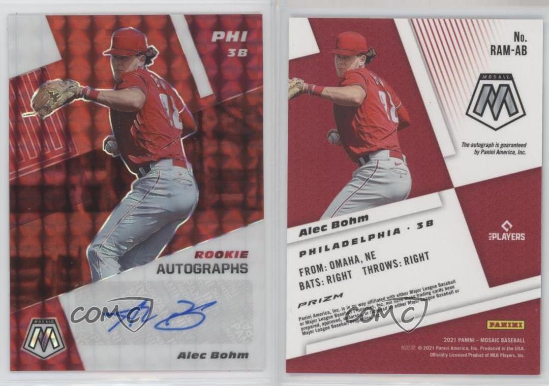 2021 Panini Mosaic Rookie Choice Fusion Prizm Alec Bohm #RAM-AB Auto RC - Foto 3 di 3