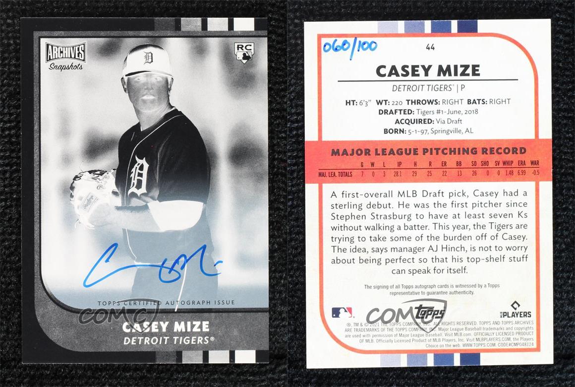 2021 Topps Archives Snapshots Negative Inverse /100 Casey Mize Rookie Auto RC - Bild 3 von 3