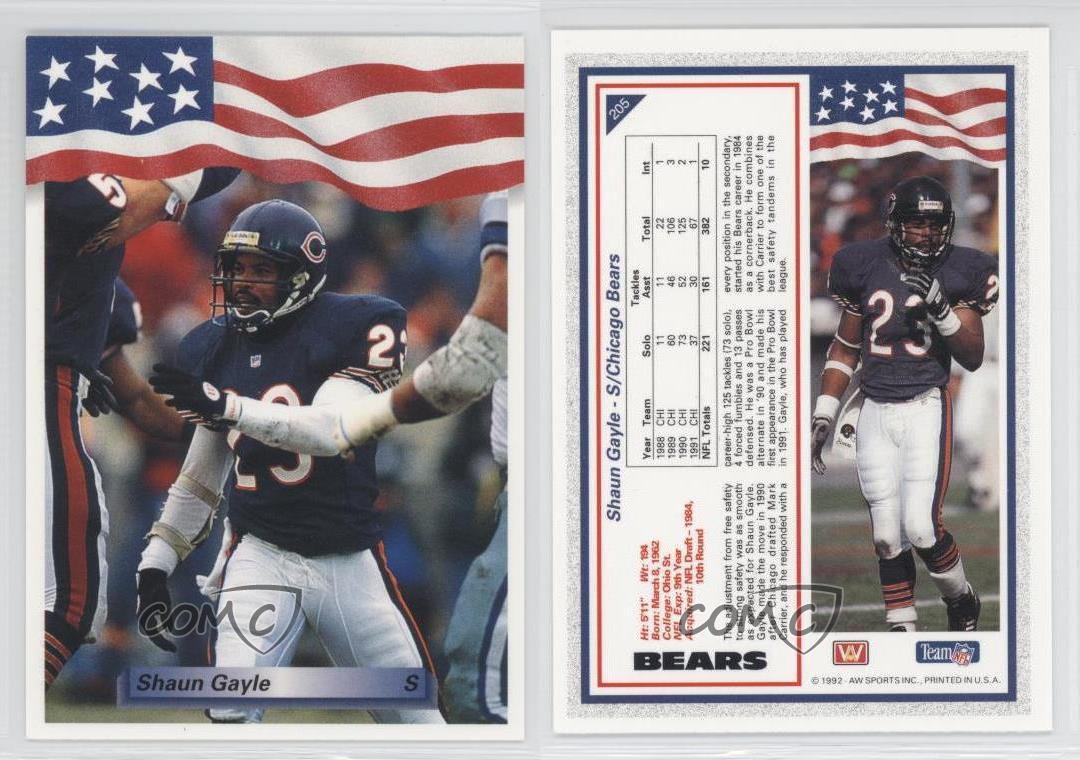 1992 All World 205 Shaun Gayle Chicago Bears Football Card eBay