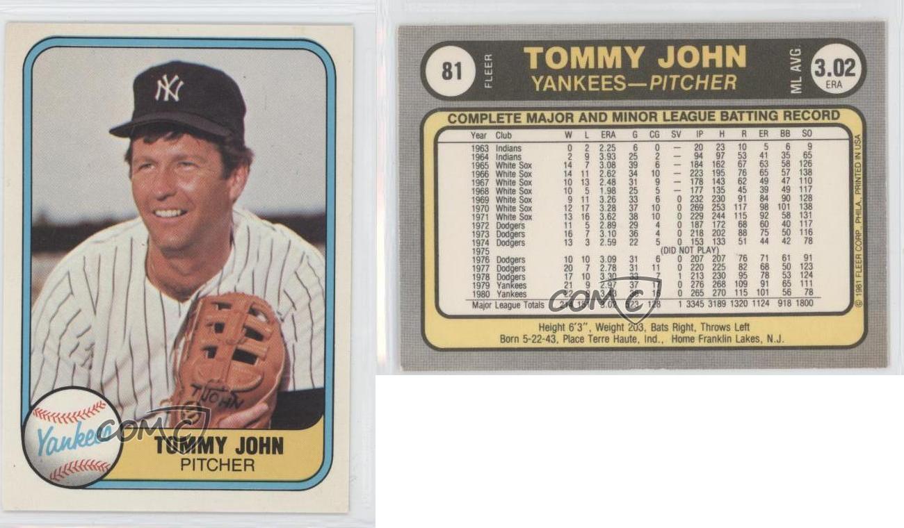 1981 Fleer #81 Tommy John New York Yankees Baseball Card | eBay
