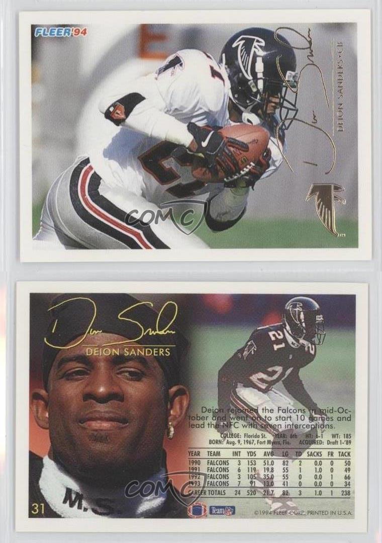1994 Fleer 31 Deion Sanders Atlanta Falcons Football Card eBay