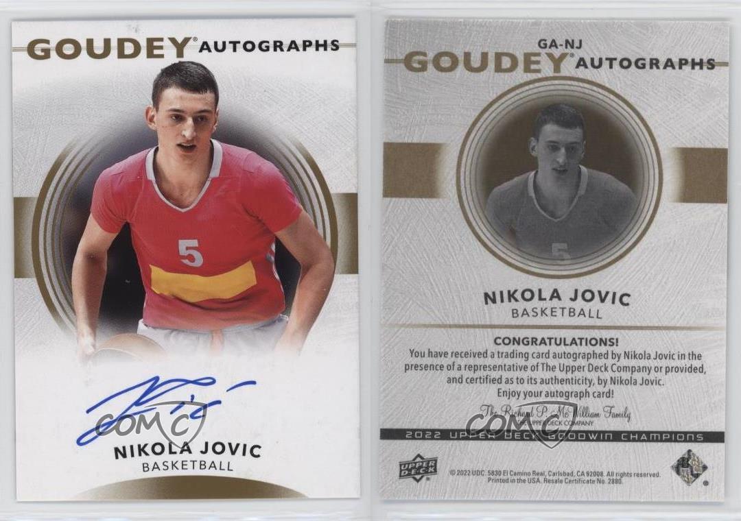 2022 Upper Deck Goodwin Champions Goudey Nikola Jovic #GA-NJ Rookie Auto RC