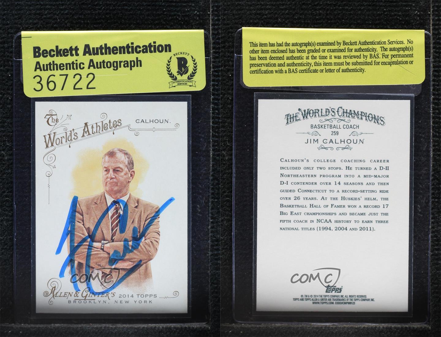 BAS 2014 Topps Allen & Ginter's Jim Calhoun #259 Authentic Auto - Picture 4 of 4