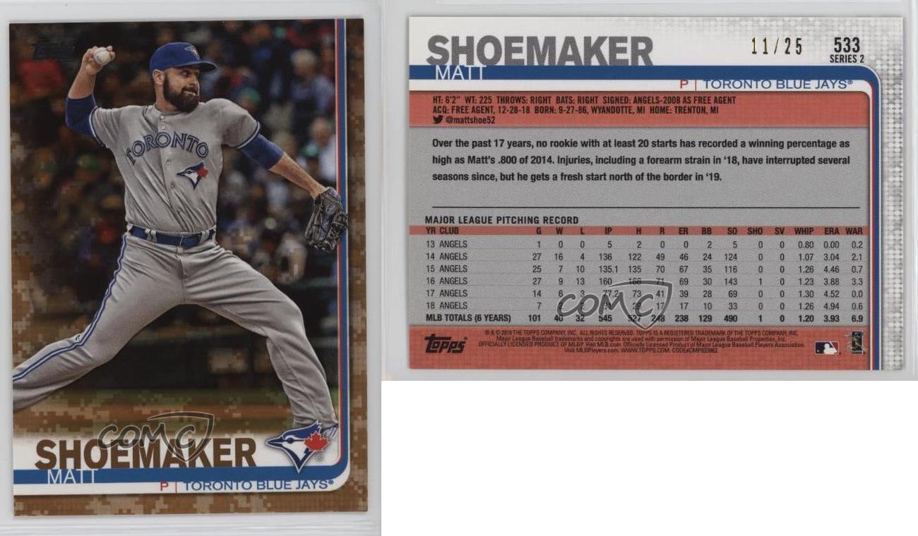 Zapatero Topps Memorial Day 2019 camuflaje/25 Matt #533 - Imagen 3 de 3