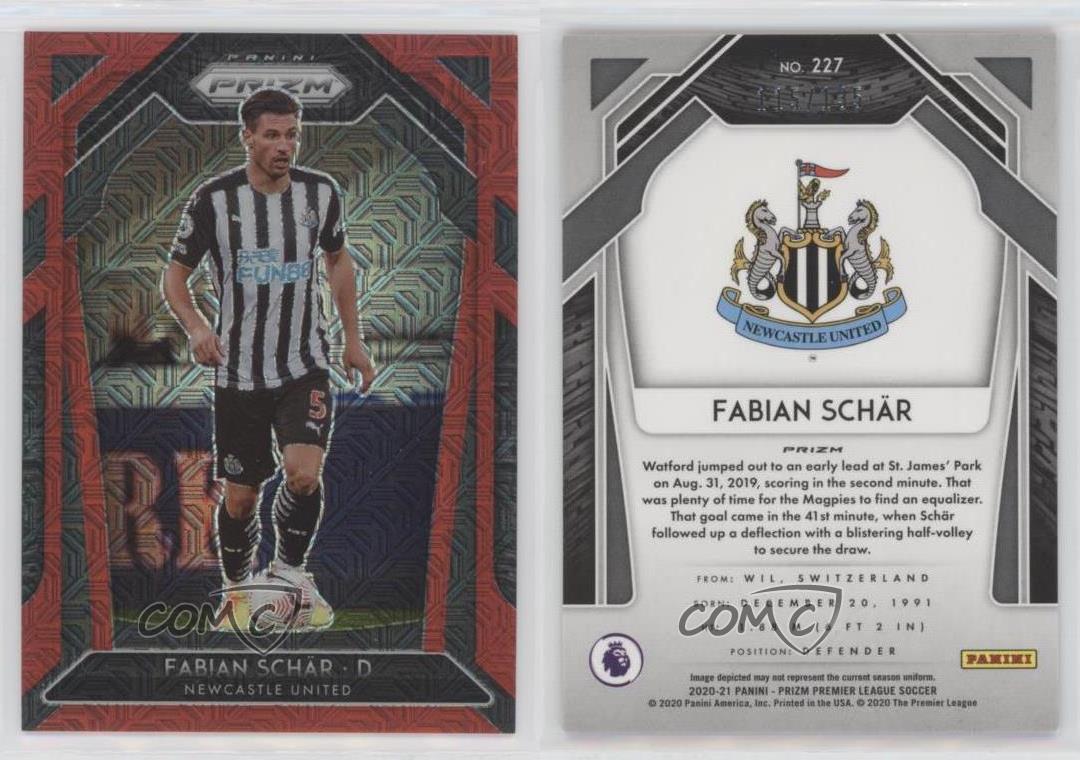 2020-21 Panini Prizm Premier League Red Mojo Prizm /135 Fabian Schar #227 - Picture 4 of 4