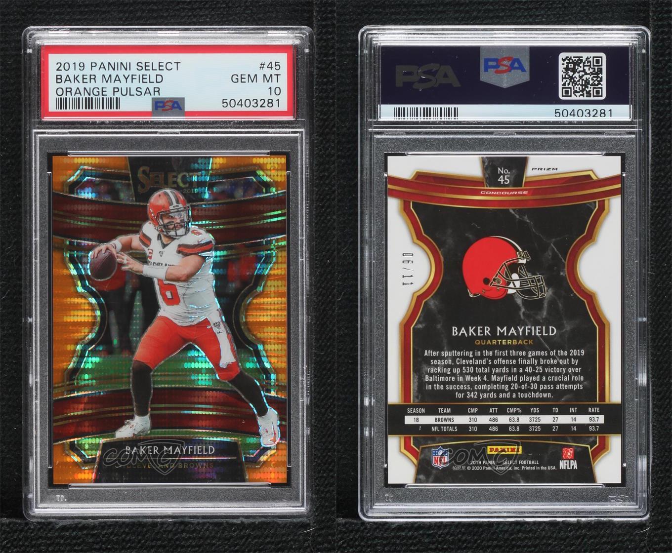 2019 Select Concourse FOTL collection Orange Pulsar Prizm /11 Baker Mayfield PSA 10 GEM MT