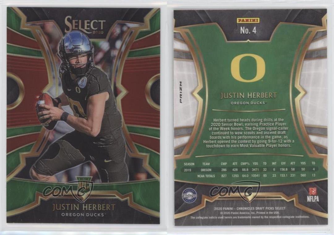 2020 Panini Chronicles Draft Picks Select Red Prizm Justin Herbert #4 Rookie RC - Picture 3 of 4