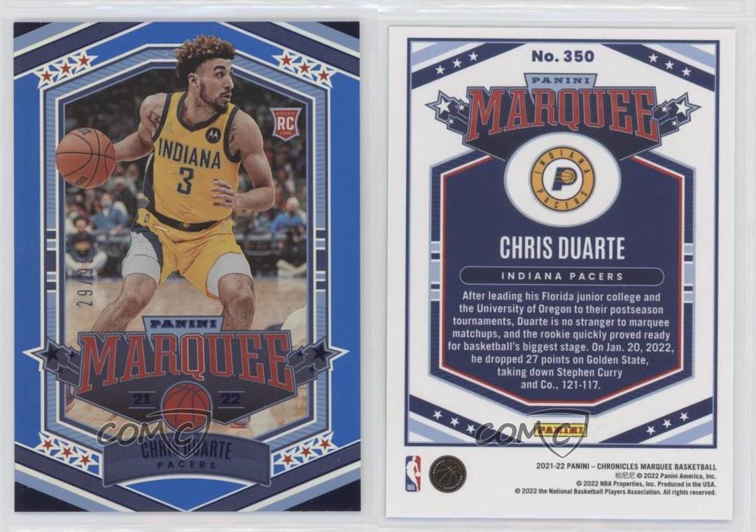Chris Duarte 2021-22 Panini Chronicles Marquee Indiana Pacers Rookie #350