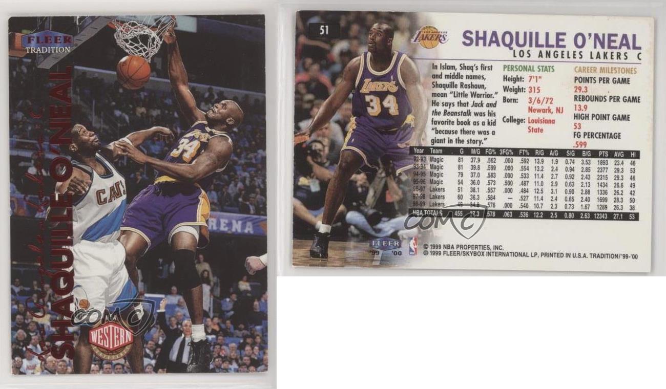 Shaquille O'Neal 1999-00 Fleer Tradition #51 Los Angeles Lakers |  mancavecards