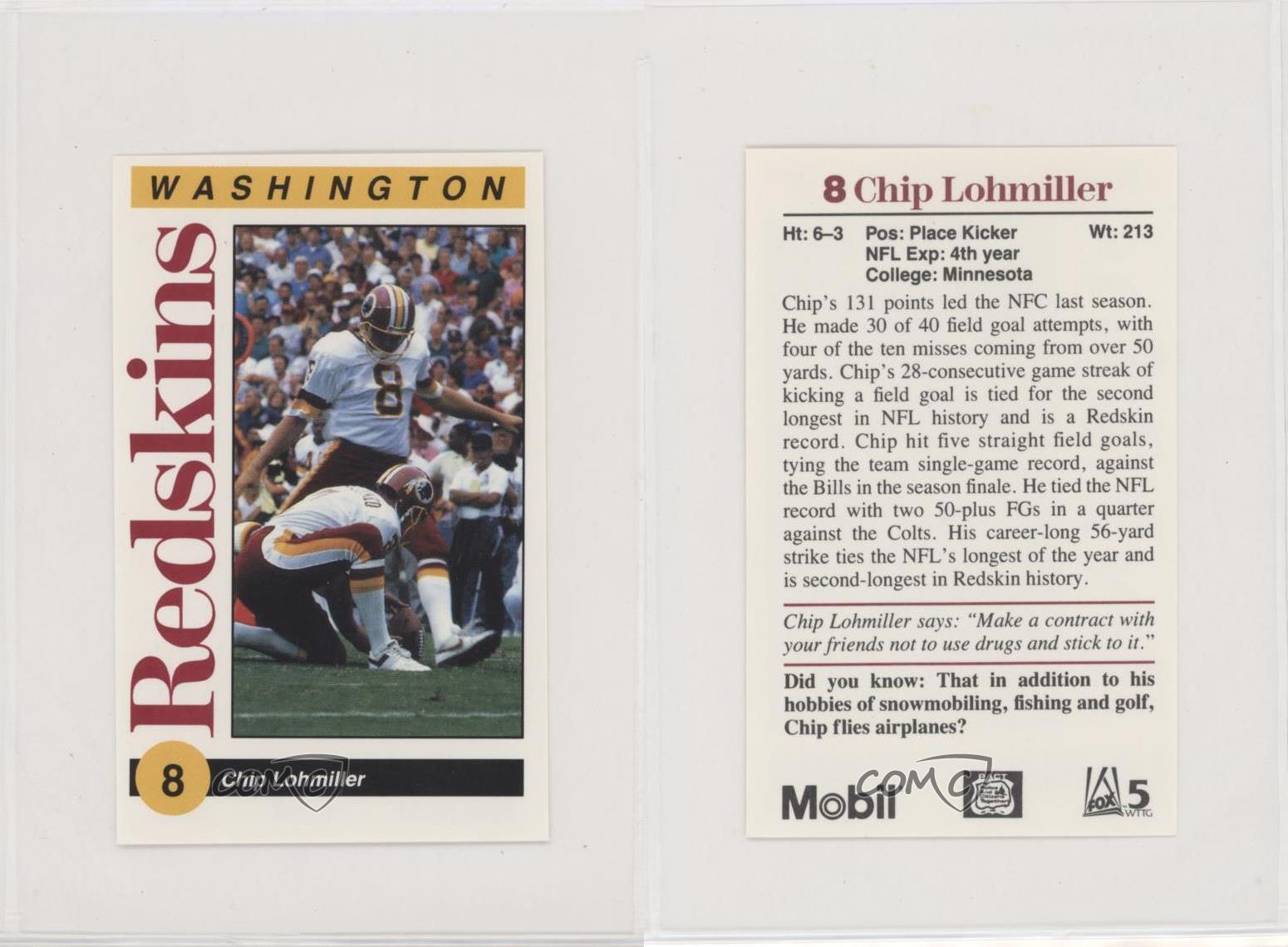 Mobil Washington Redskins Police soldes Chip Lohmiller 1991