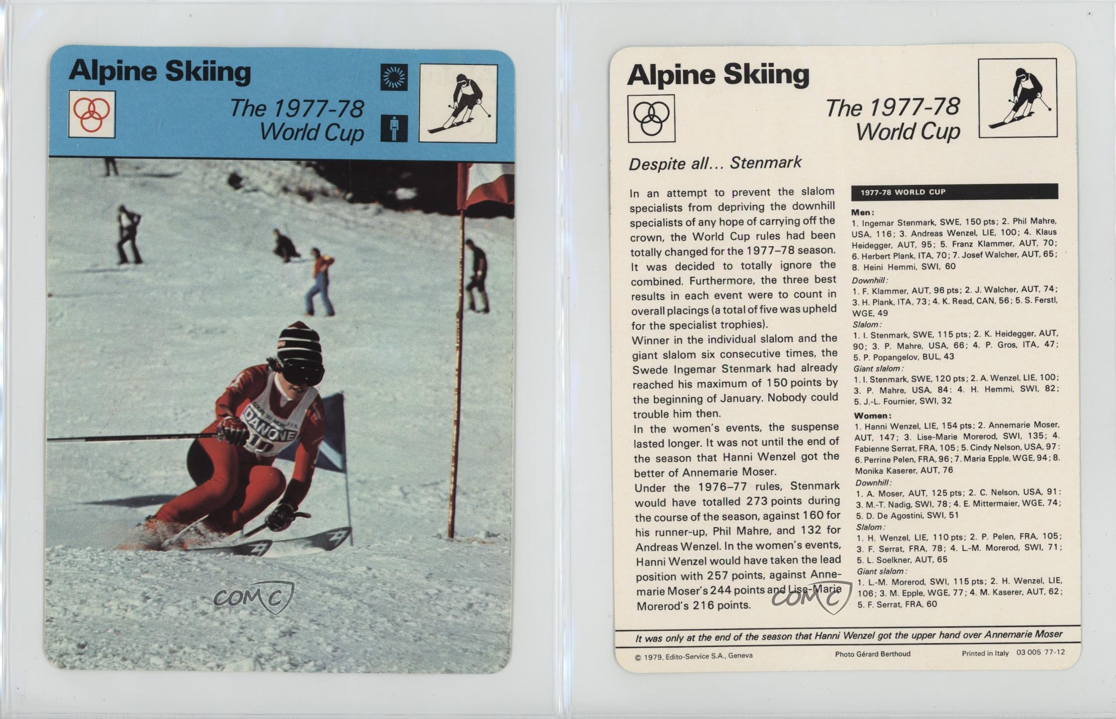 Sportscasters 1977 Série 77 Ski Alpin Genève La Coupe du Monde 1977-78 officiel #77-12