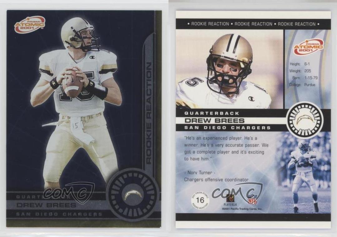 2001 Pacific Prism Atomic Rookie Reaction Drew Brees #16 RC - Picture 4 of 4