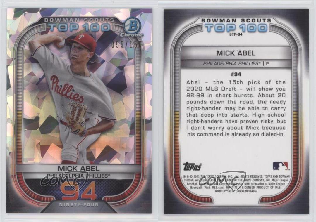 2021 Bowman Bowman Scouts Top 100 rifrattore atomico /150 Mick Abel #BTP-94 - Foto 3 di 4