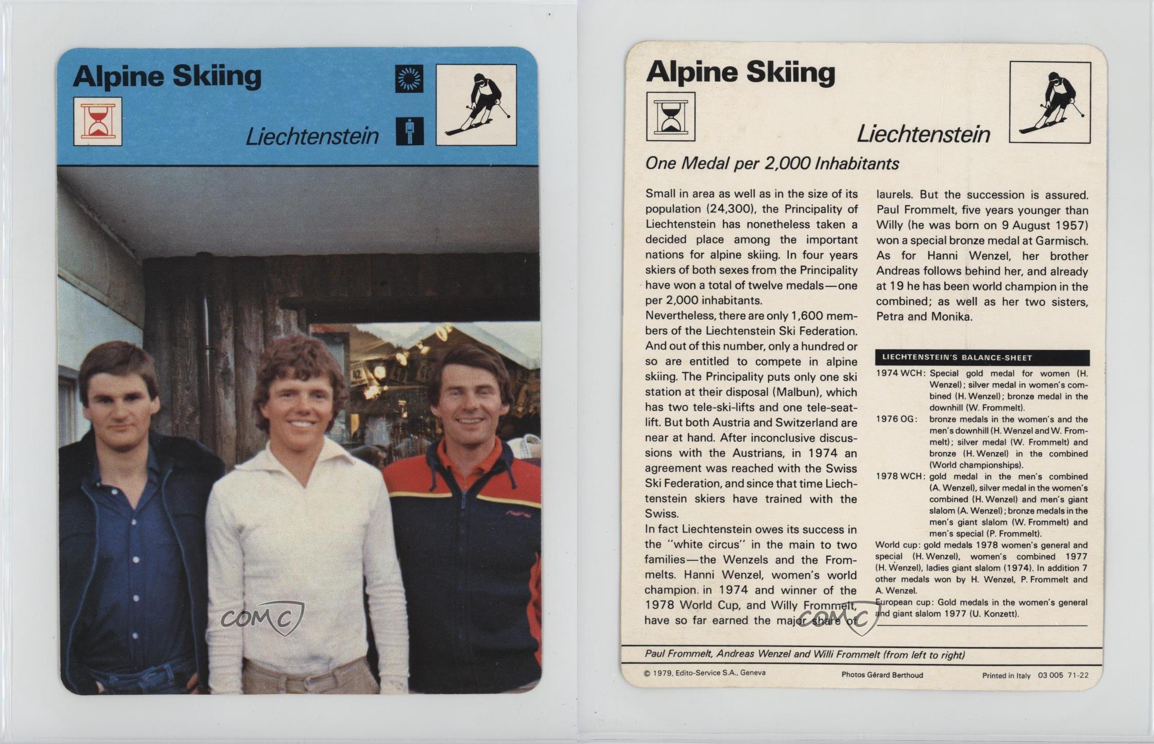 Vendre 1977-79 Sportscasters Série 71 Ski Alpin Genève Liechtenstein #71-22