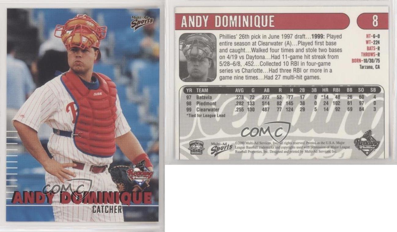 2000 MultiAd Sports Reading Phillies Andy Dominique #8 - Picture 3 of 4