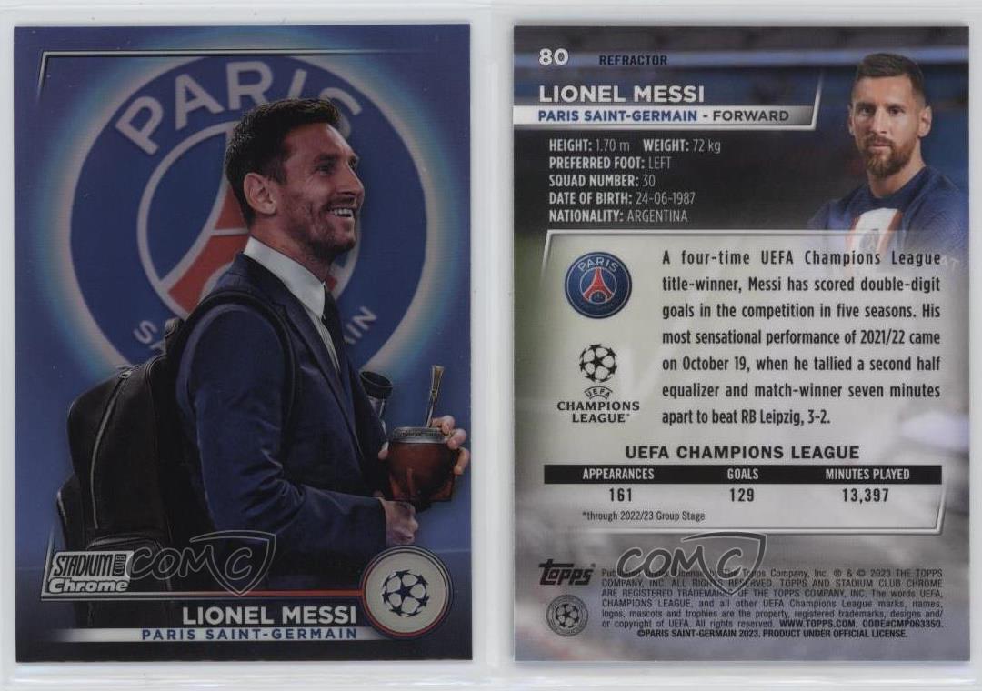 2022-23 Topps Stadium Club Chrome UEFA Competitions Refractor Lionel Messi #80