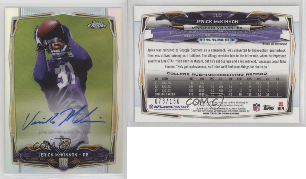 Jerick Mckinnon 2014 Topps Chrome Vikings On Card Rookie Auto Rc #160