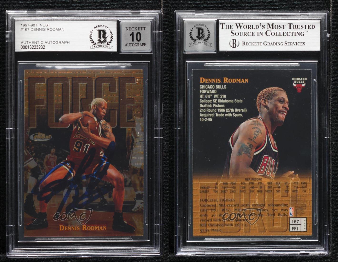 1997-98 Topps Finest Dennis Rodman #167 BAS Certified BGS Encased Auto HOF