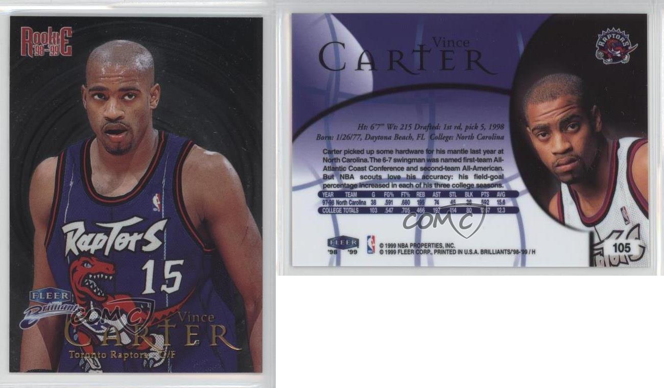 1998 Fleer Brilliants 105 Vince Carter Toronto Raptors RC Rookie Basketball Card | eBay
