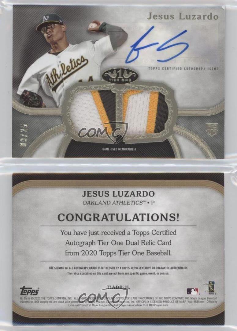 2020 Topps Tier One Baseball Dual Relic Jesus Luzardo Rookie Jersey Card