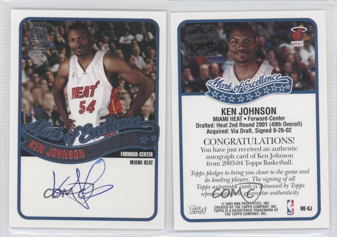 2003-04 Topps Mark of Excellence Auto Ken Johnson #ME-KJ Auto