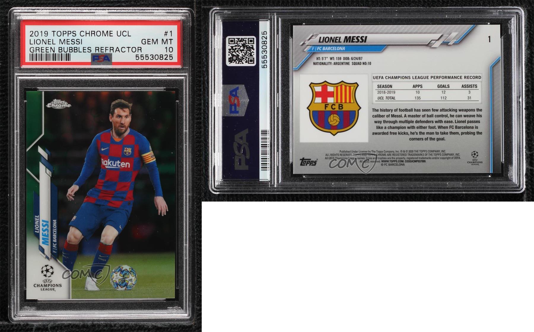 2019-20 Topps Chrome UCL Green Bubbles Refractor Lionel Messi #1 PSA 10 GEM MT