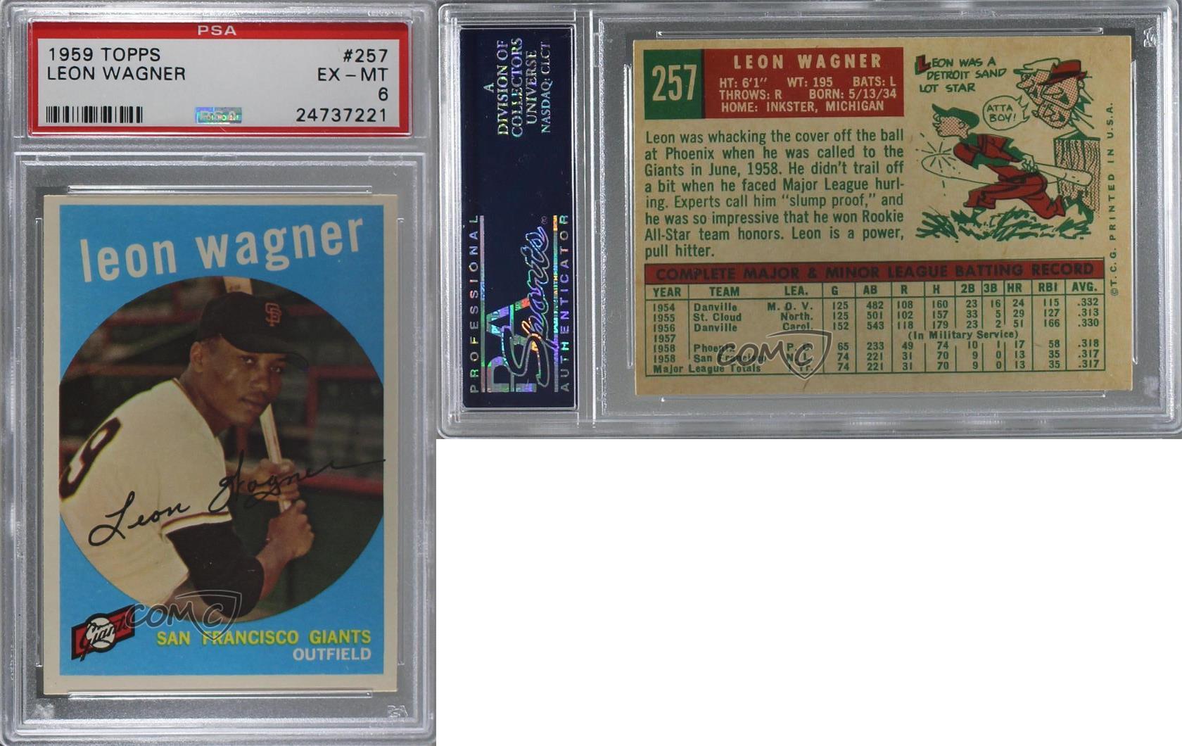 1959 Topps Leon Wagner (white back) #257 PSA 6 Rookie RC - Picture 3 of 3