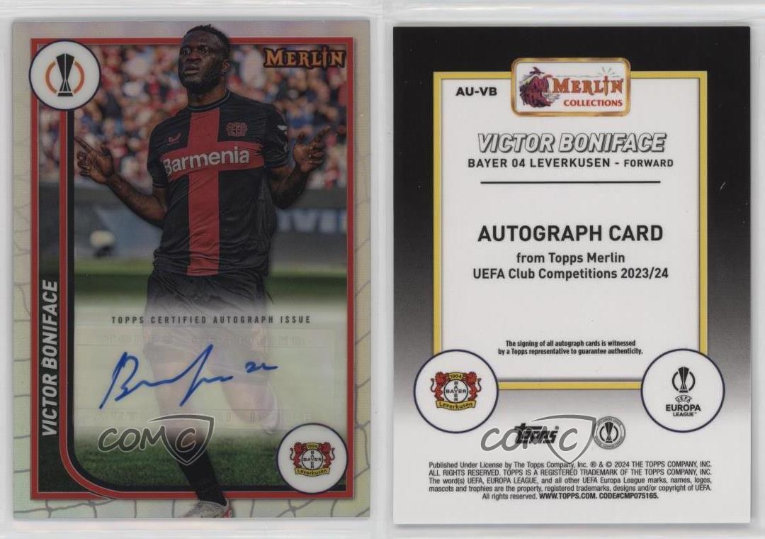 2023-24 Topps Merlin UEFA Clubes Competiciones Automático Victor Boniface #AU-VB Automático - Imagen 3 de 4