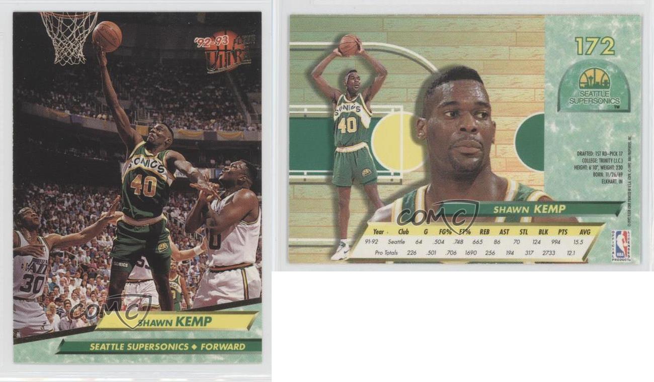 199293 Fleer Ultra 172 Shawn Kemp Seattle Supersonics Basketball Card