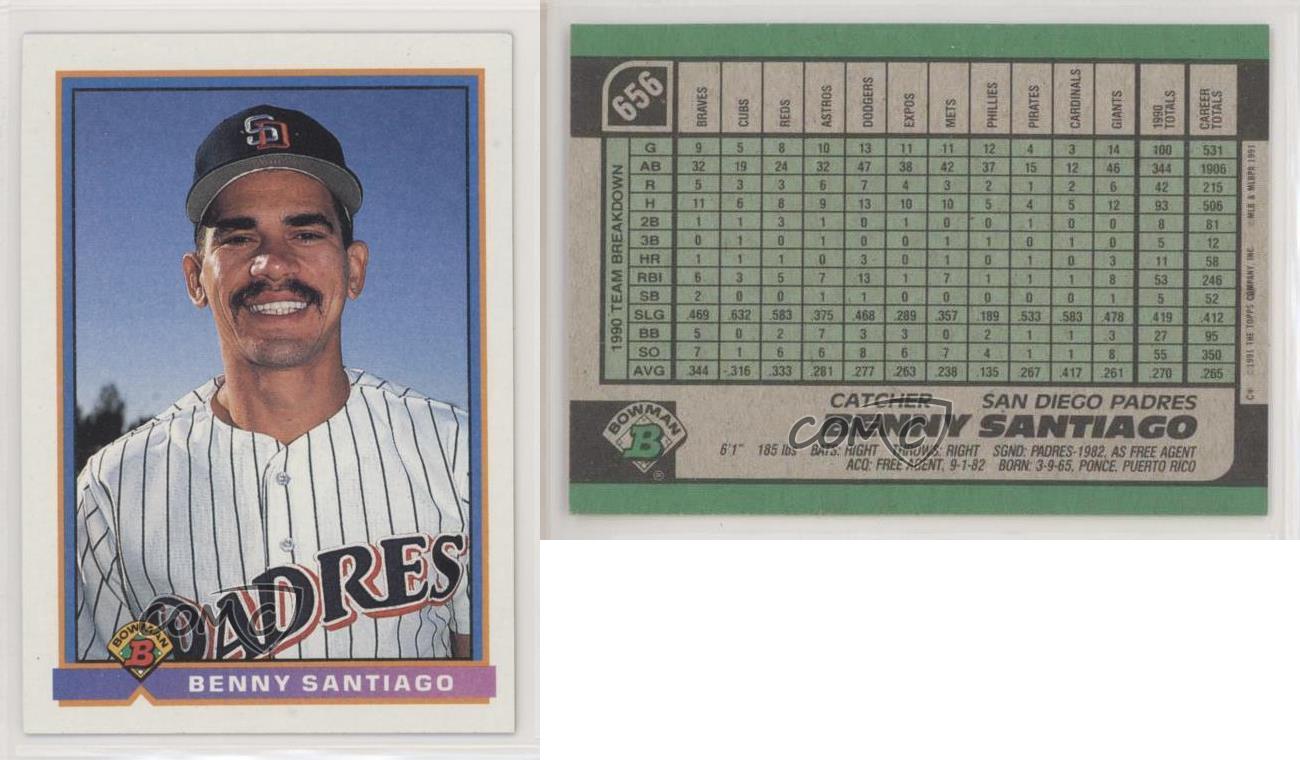 1991 Bowman #656 Benito Santiago VG San Diego Padres - Under the Radar  Sports