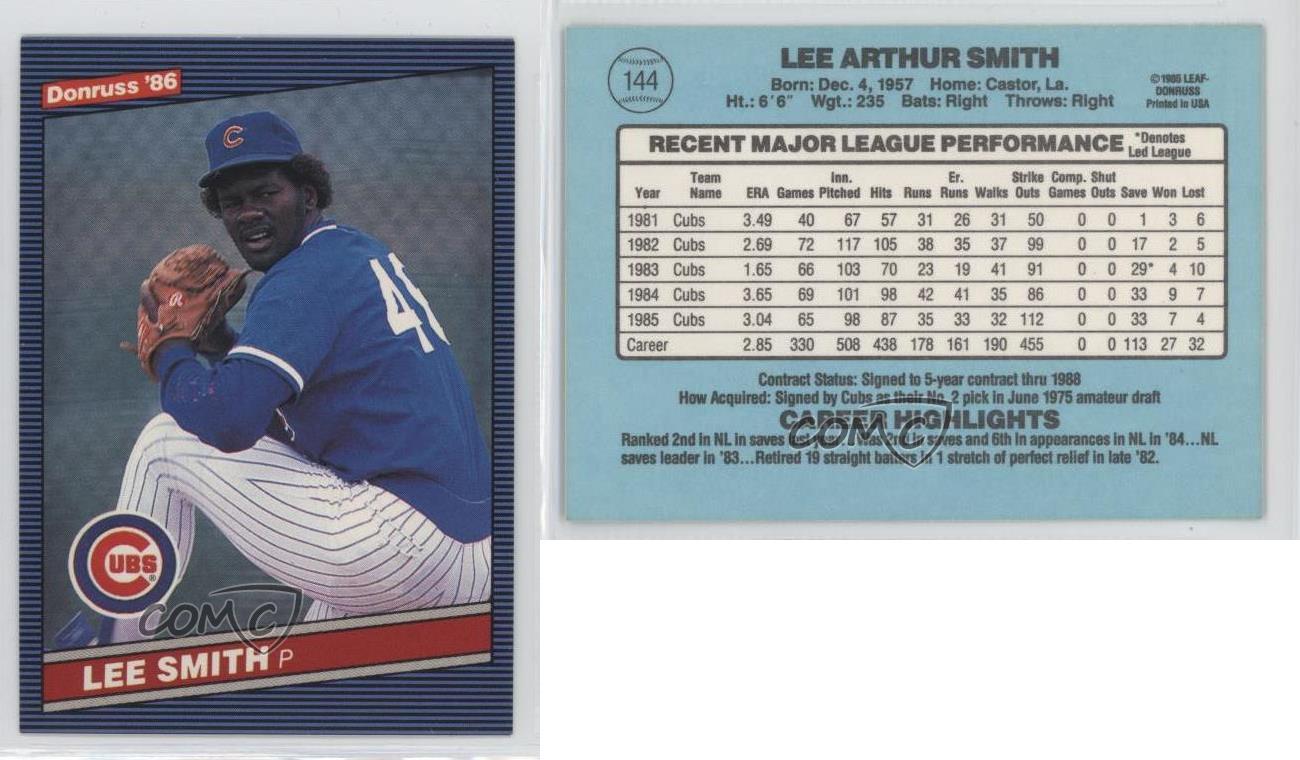 1986 Donruss 144 Lee Smith Chicago Cubs Baseball Card eBay