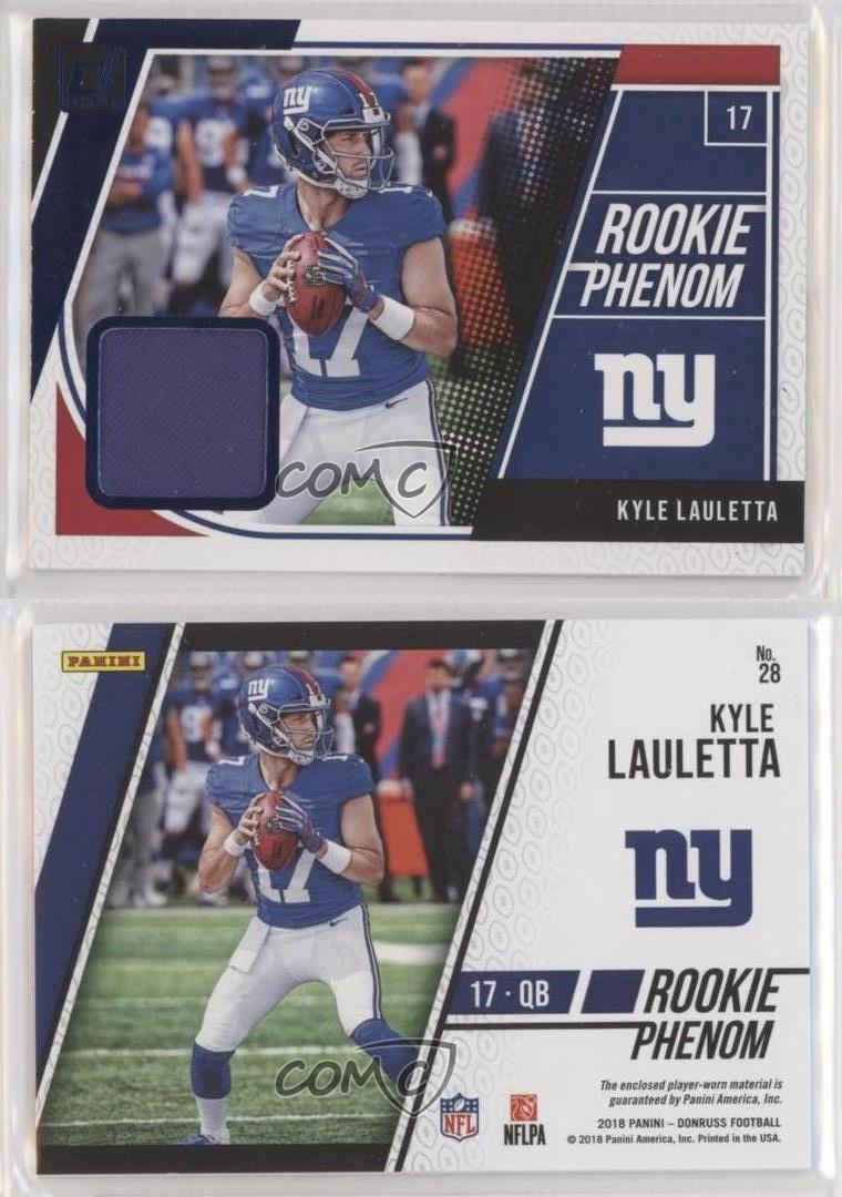 : 2018 Donruss Rookie Phenom Jerseys Football #28 Kyle Lauletta  Jersey/Relic New York Giants Official NFL Trading Card From Panini Blue  Swatch : Collectibles & Fine Art