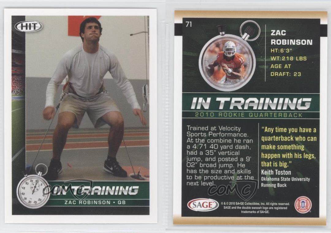 2010 SAGE Hit In Training Zac Robinson #71 Rookie RC - Picture 3 of 5