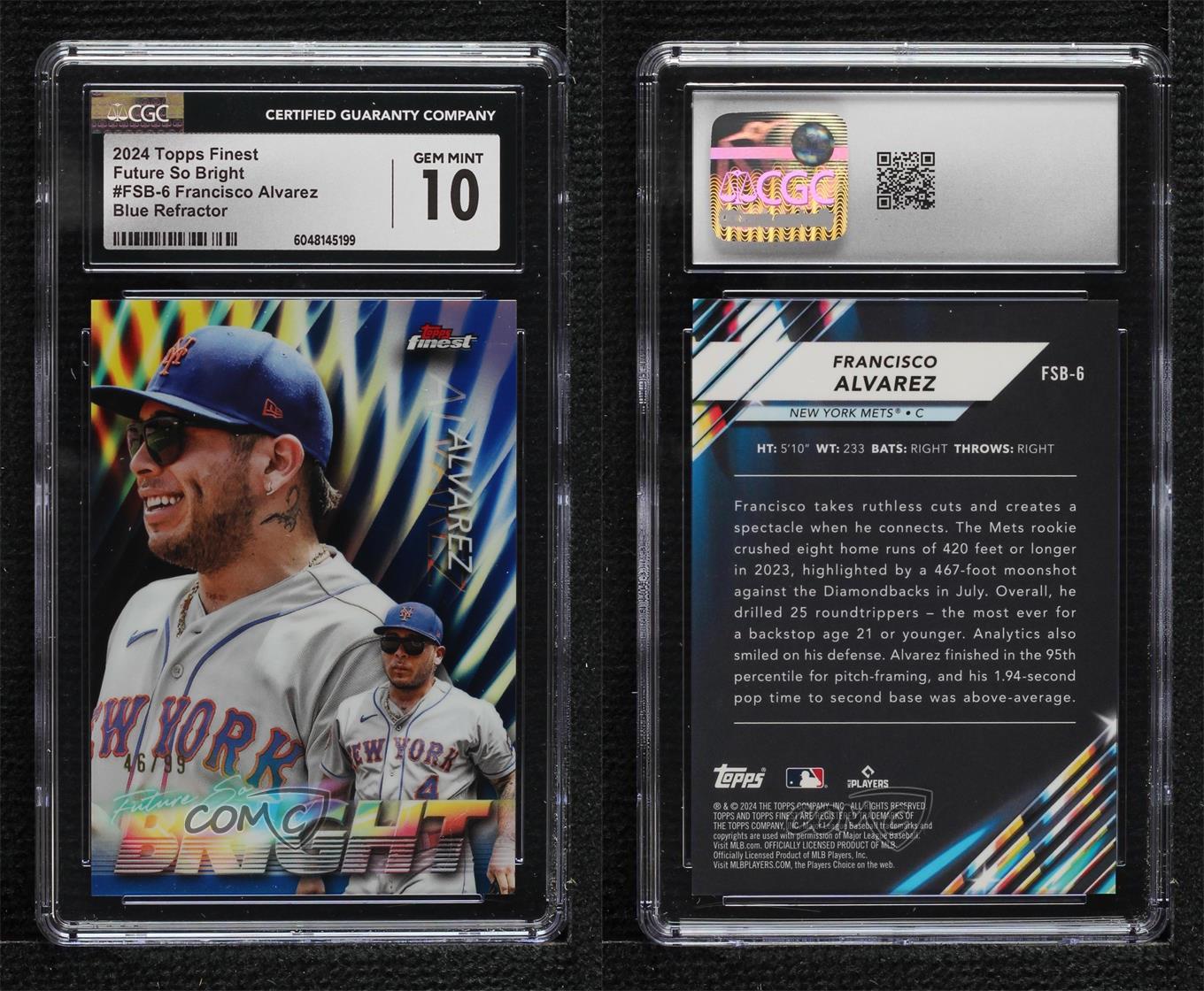 2024 Topps Finest Future So Bright Blue Refractor /99 Francisco Alvarez CGC 10 - Picture 3 of 3