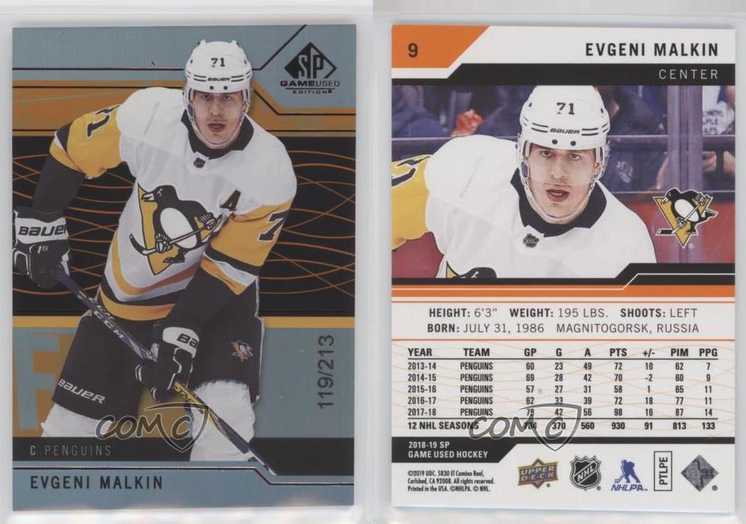 2018-19 Upper Deck SP Game Used Orange Rainbow /213 Evgeni Malkin #9