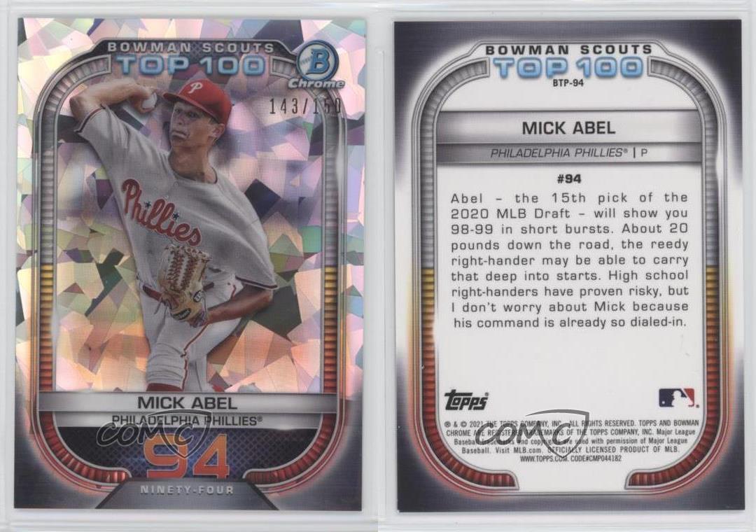 2021 Bowman Bowman Scouts Top 100 rifrattore atomico /150 Mick Abel #BTP-94 - Foto 4 di 4