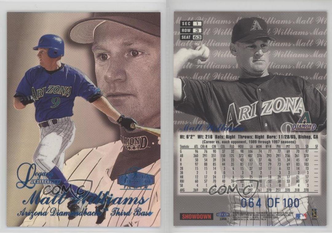 1998 Flair Showcase Row 3 Legacy Collection /100 Matt Williams #63 - Picture 3 of 3